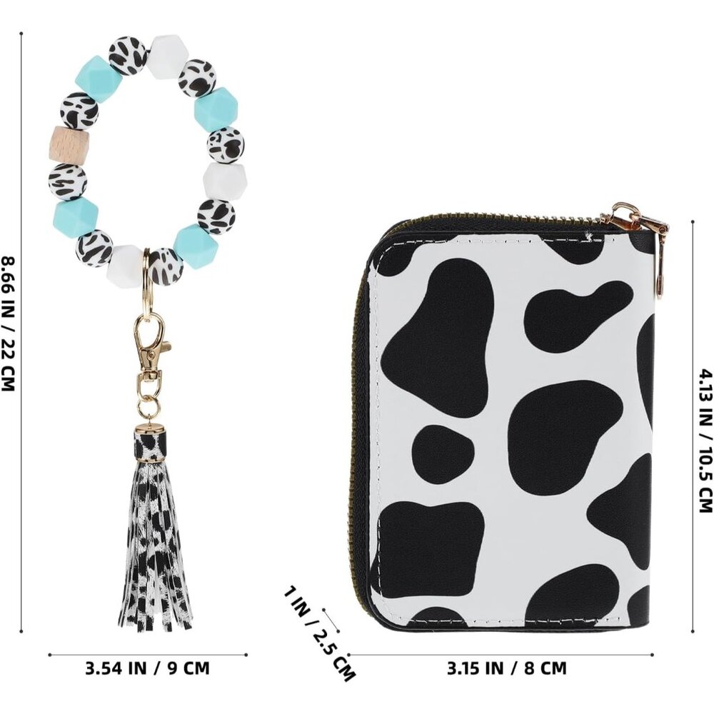 Cow Print Card Wallet With Keychain Set Fashionab… - image 5